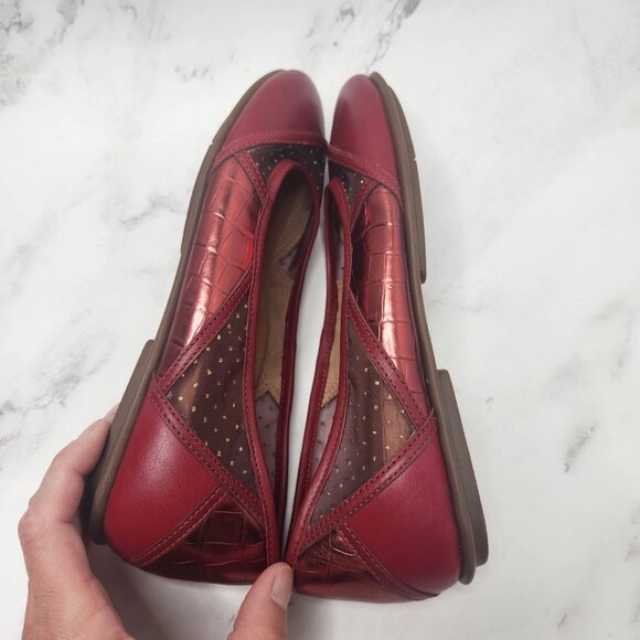 Fitflop Allegria Art Deco Patchwork Red Ballet Flats Leather Slip-On Shoes Size - Picture 6 of 10